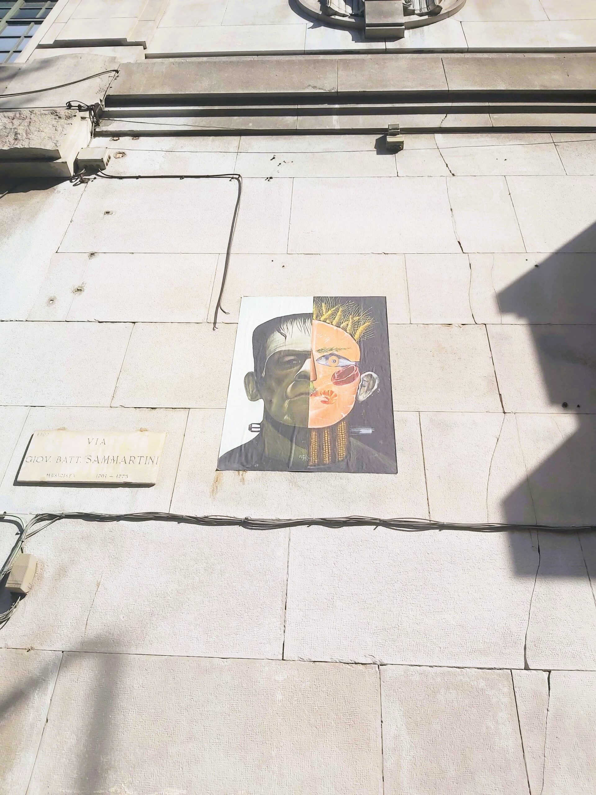 A graffiti image of Frankenstein in Milan, Italy