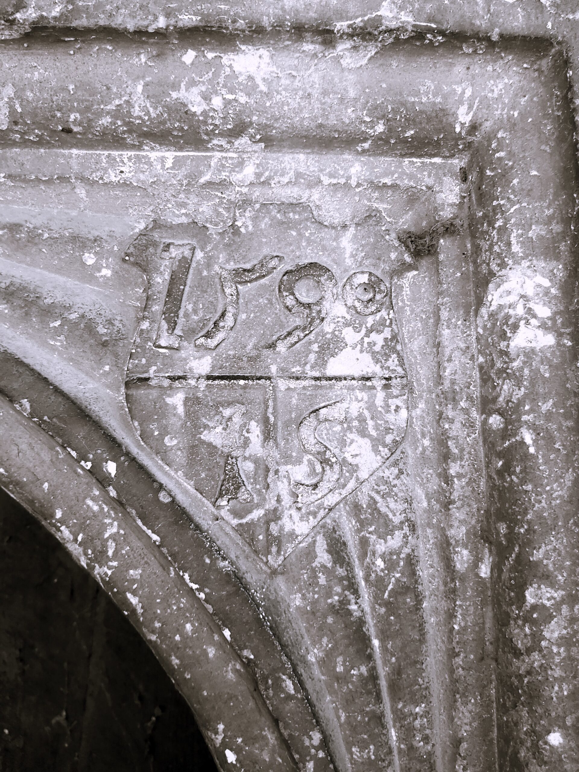 "1590" carved on a door frame in The Friars Aylesford Priory, Kent, England