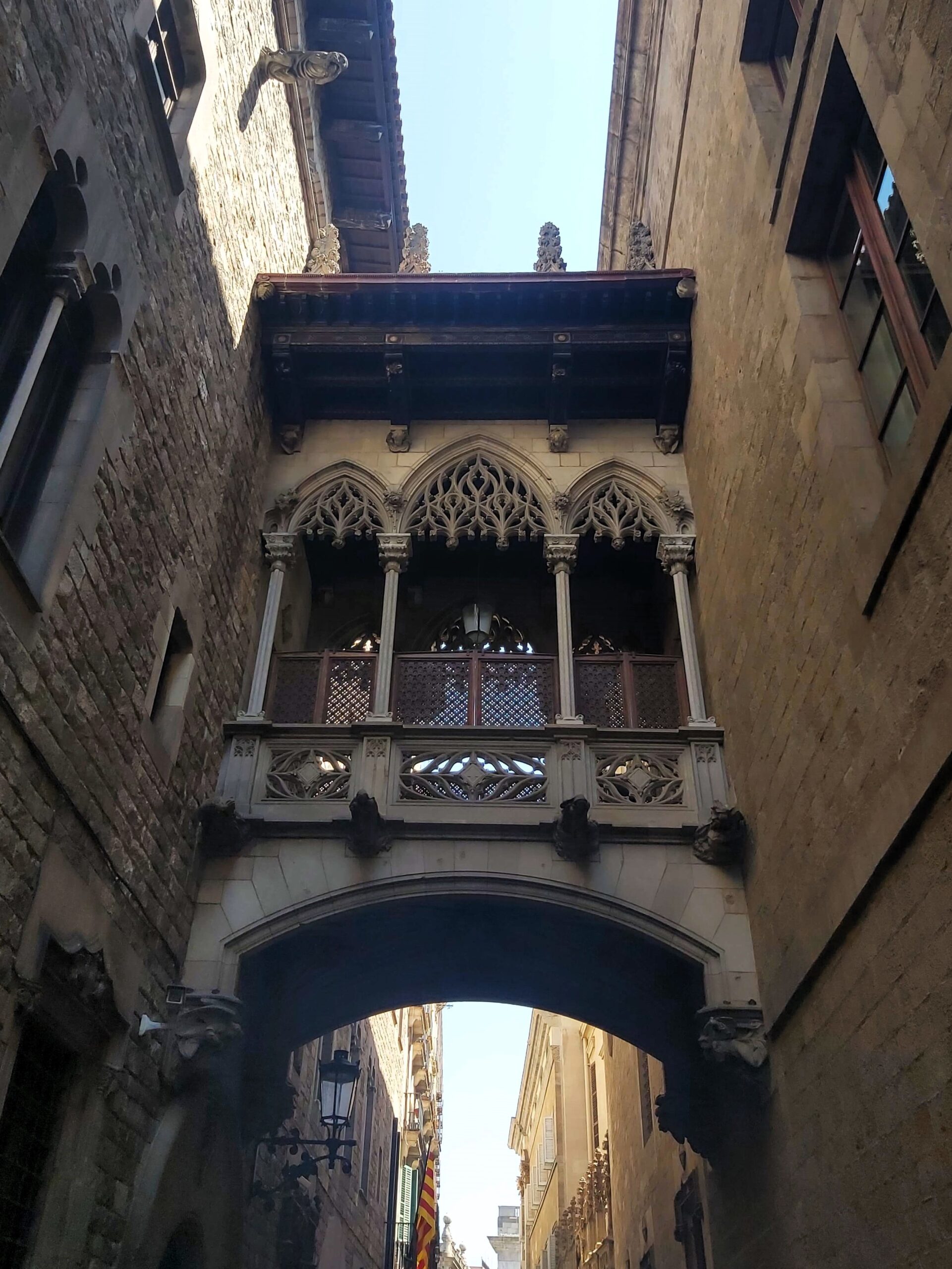 An old passage way joining two buildings in Barcelona, Spain