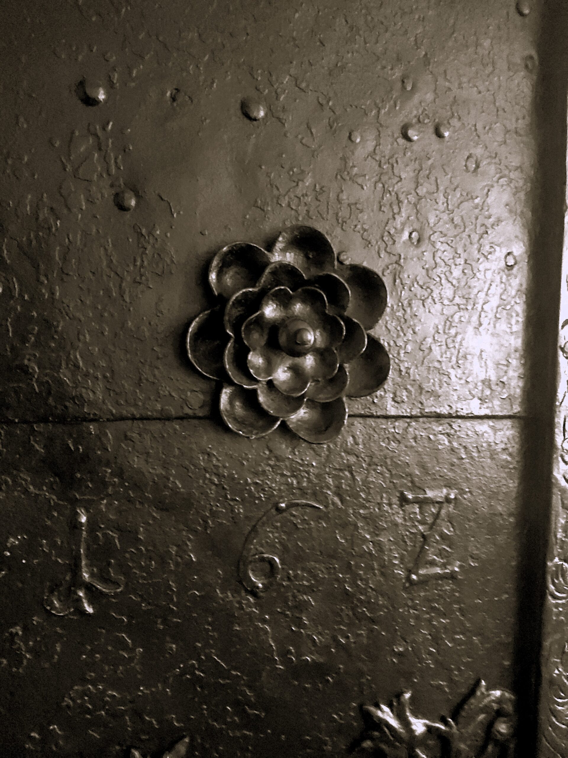An iron flower on a door in Bran Castle, Romania