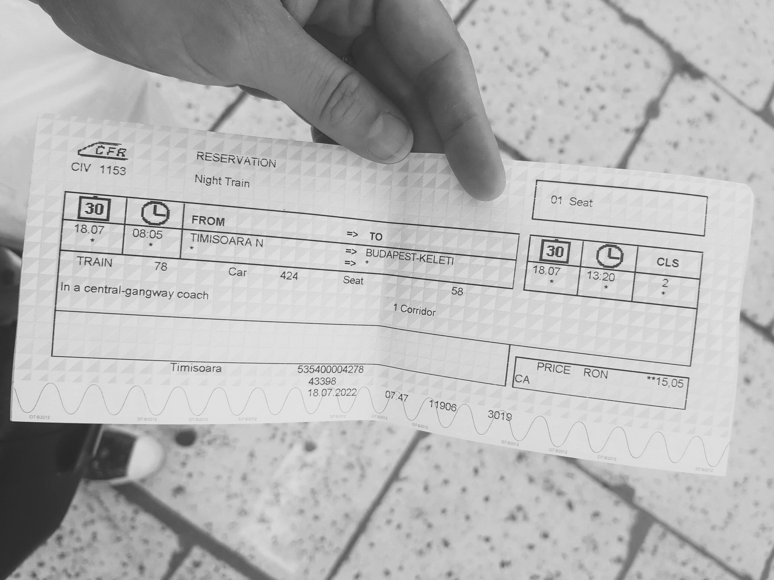 A picture of a Romanian train ticket, used with Interrail
