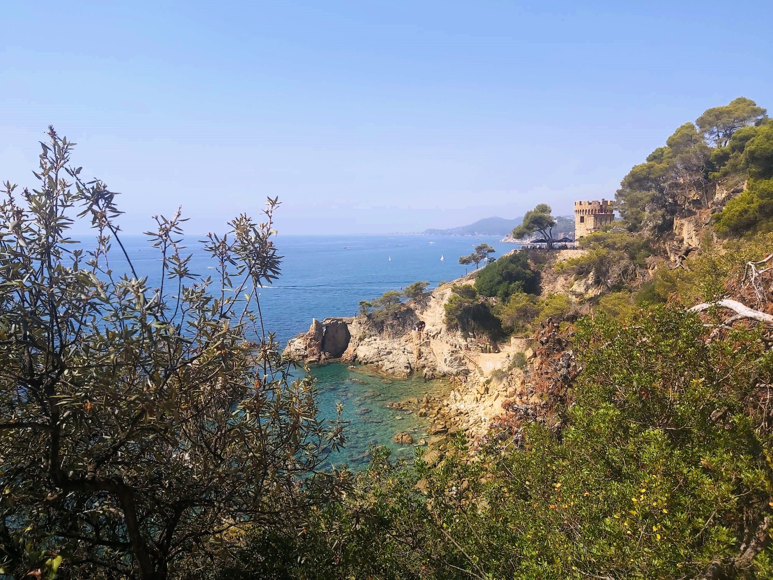 Castle and sea with trees in Lloret de Mar, Spain