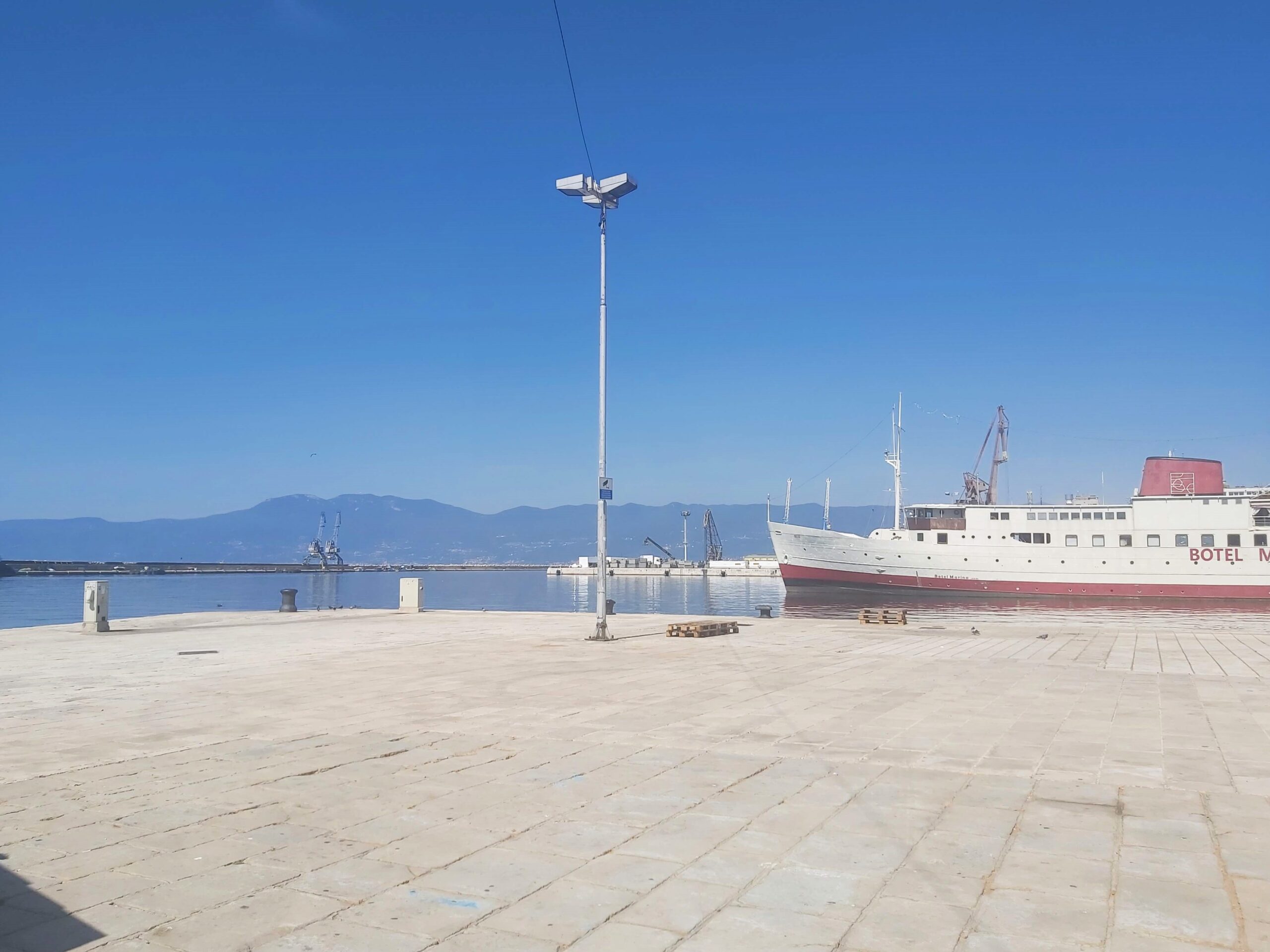 Harbour and mountains with the Botel in Rijeka, Croatia