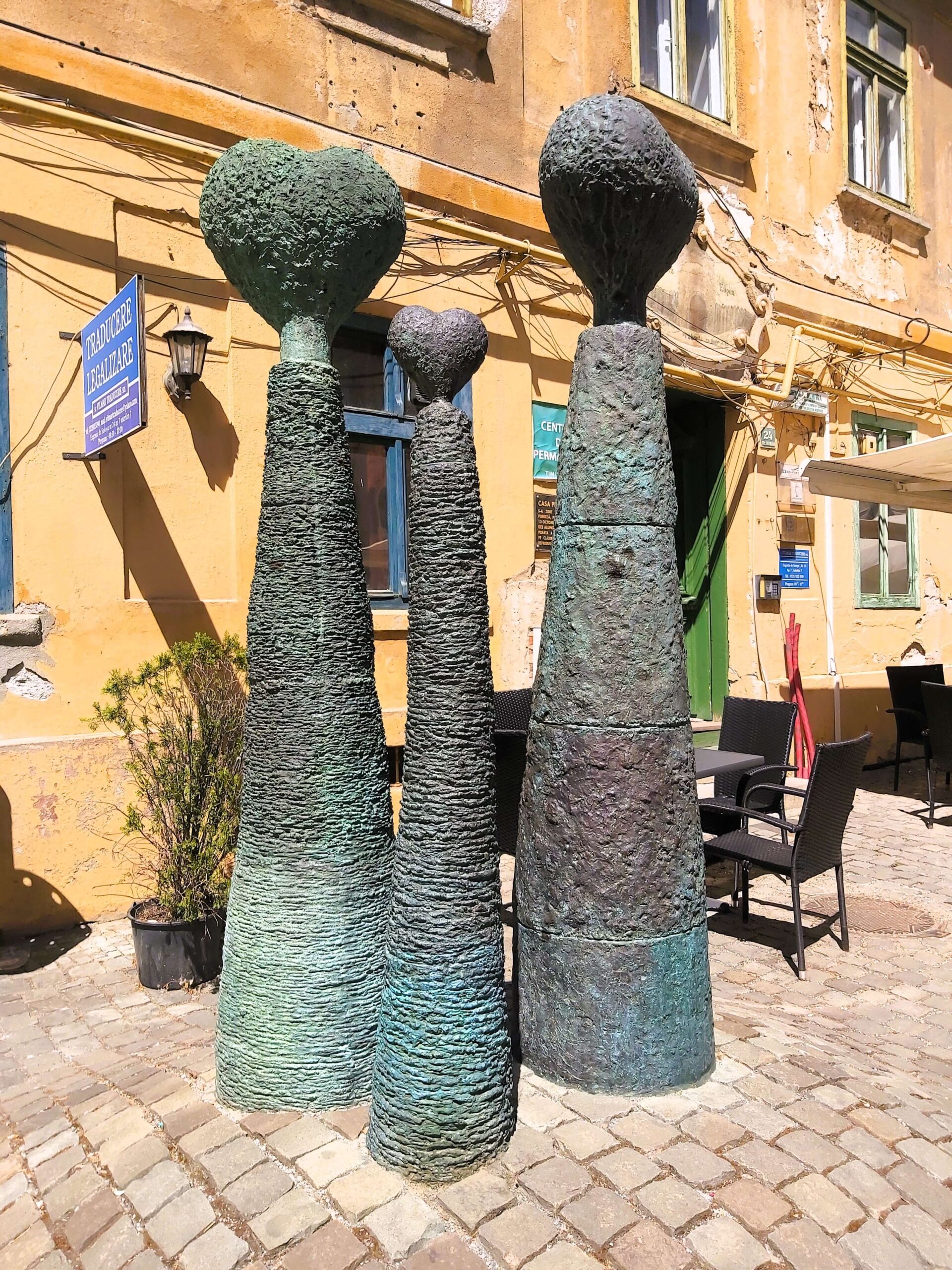 Love heart statues in Timisoara, Romania