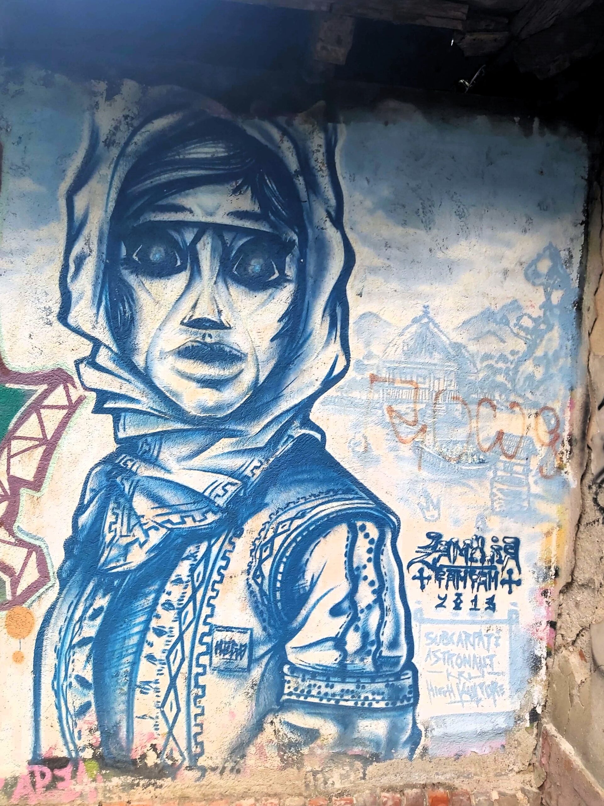 Graffiti in Timisoara, Romania. Haunted looking person