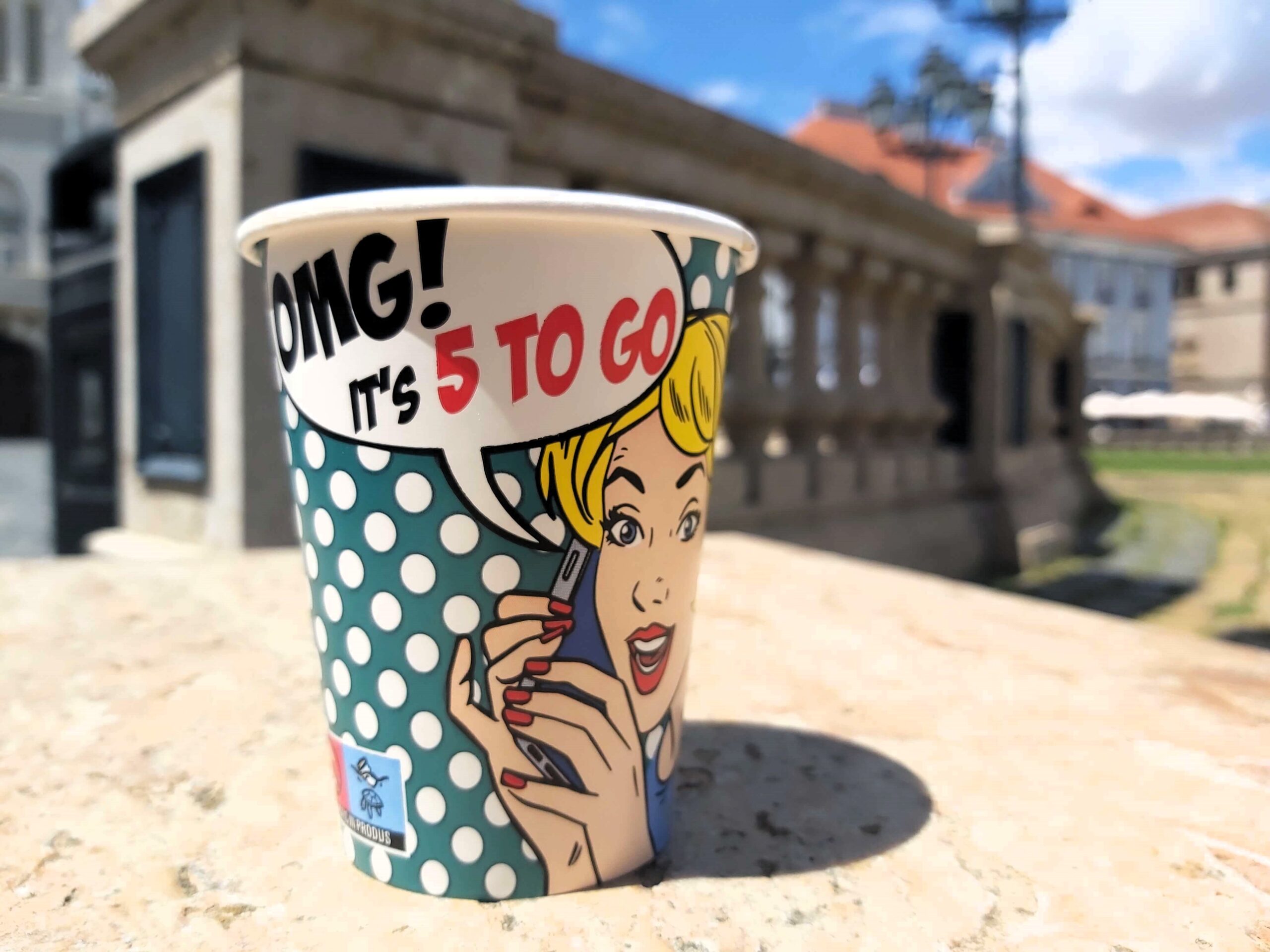 Pop art inspired coffee cup, Timisoara, Romania