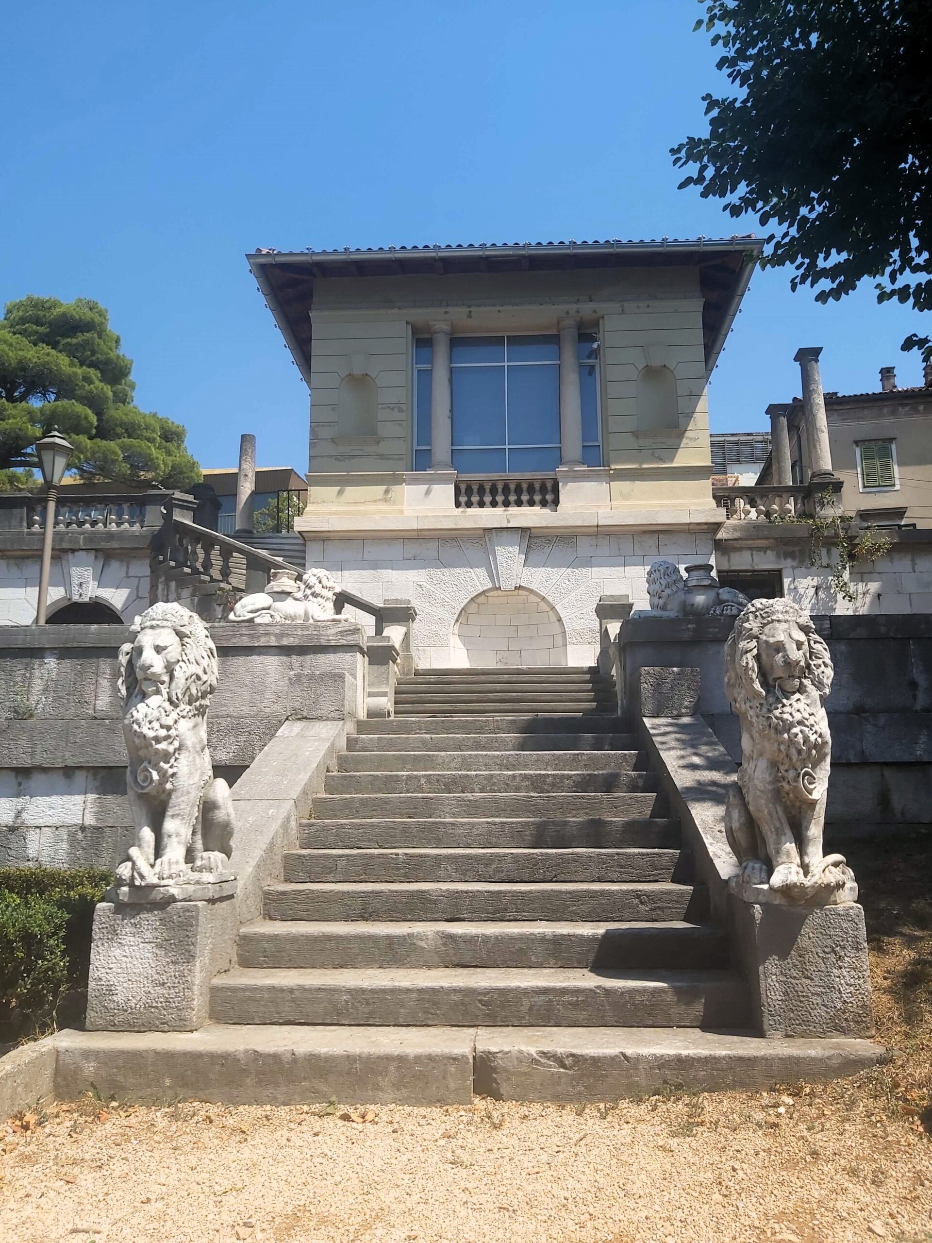 Stone steps with lion statues either side, Rijeka, Croatia