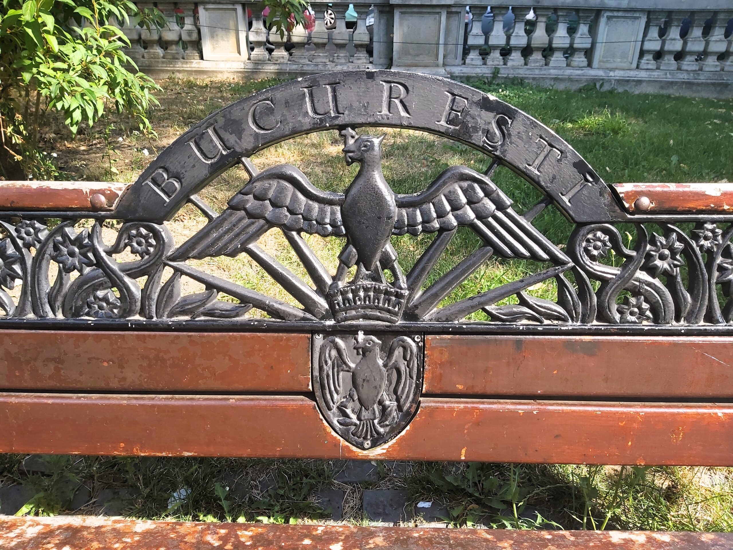 A park bench with eagle in București, Romania
