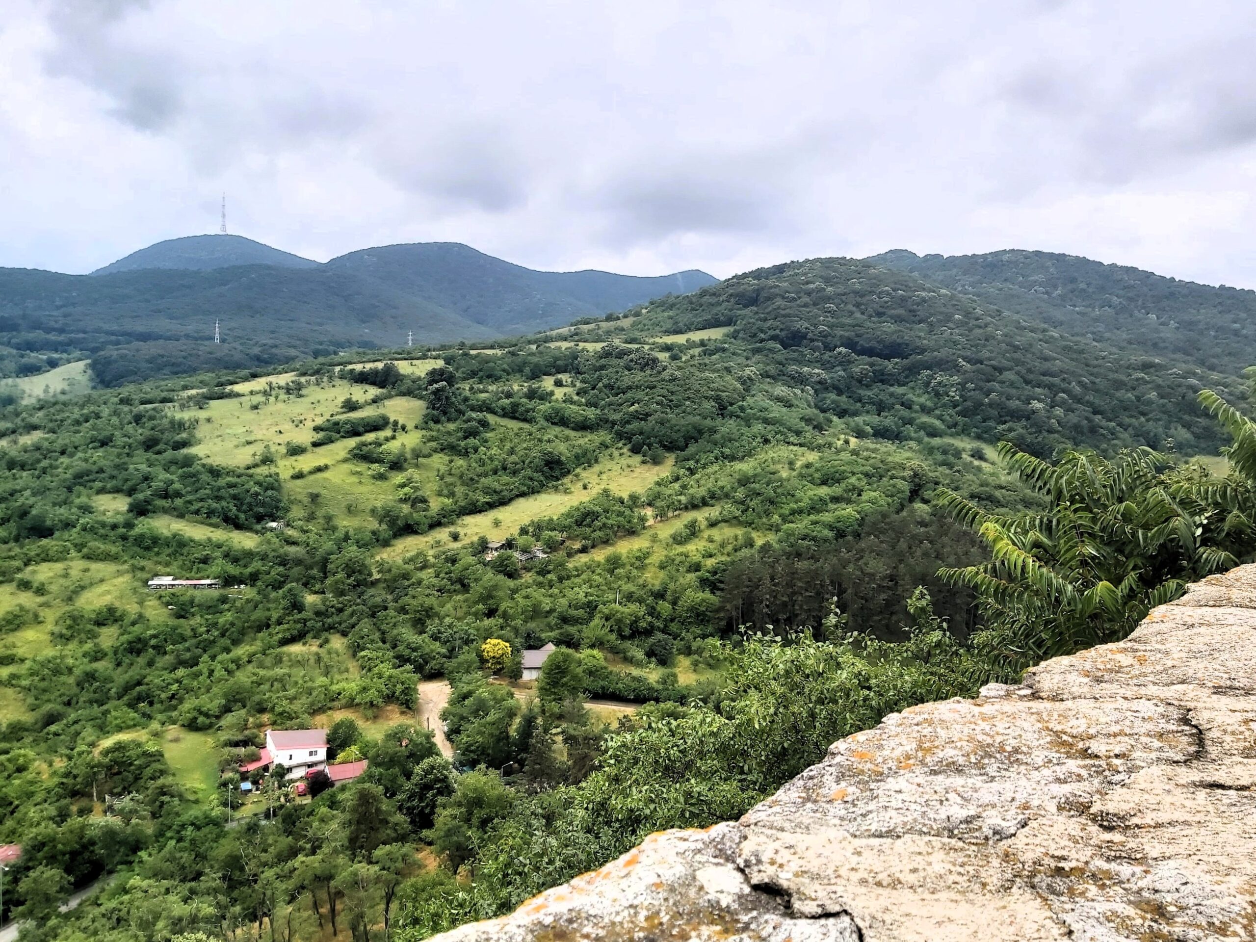 View of green hillsides from Deva Fortress, Romania