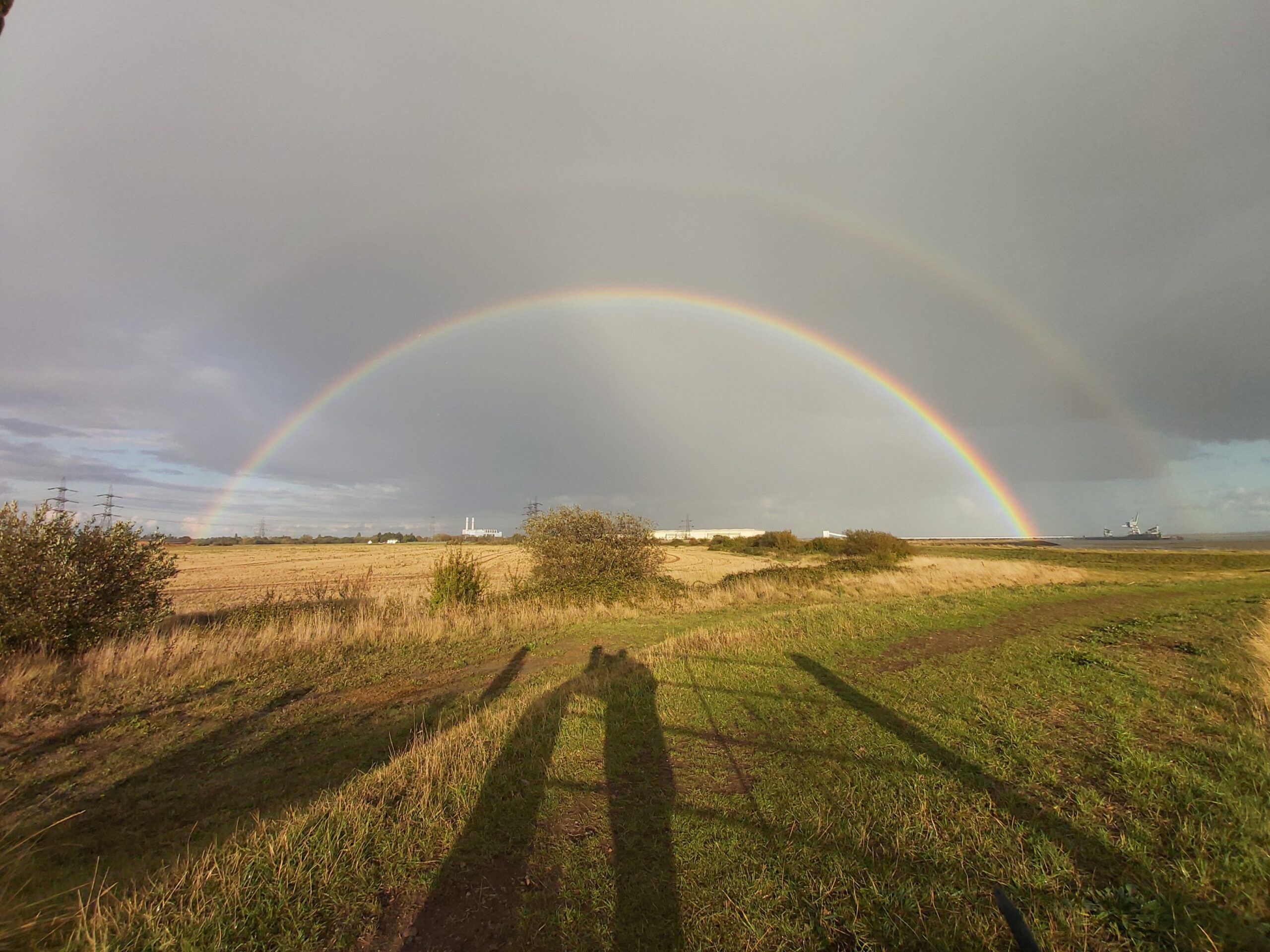 A full double rainbow over the power station in Hoo, Medway, England