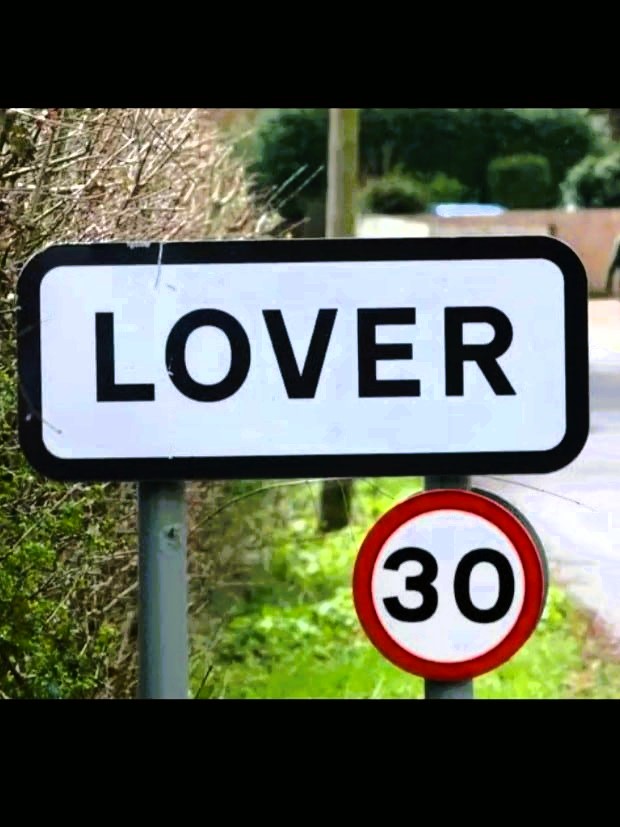 A road sign for the place 'Lover' in Wiltshire, England.