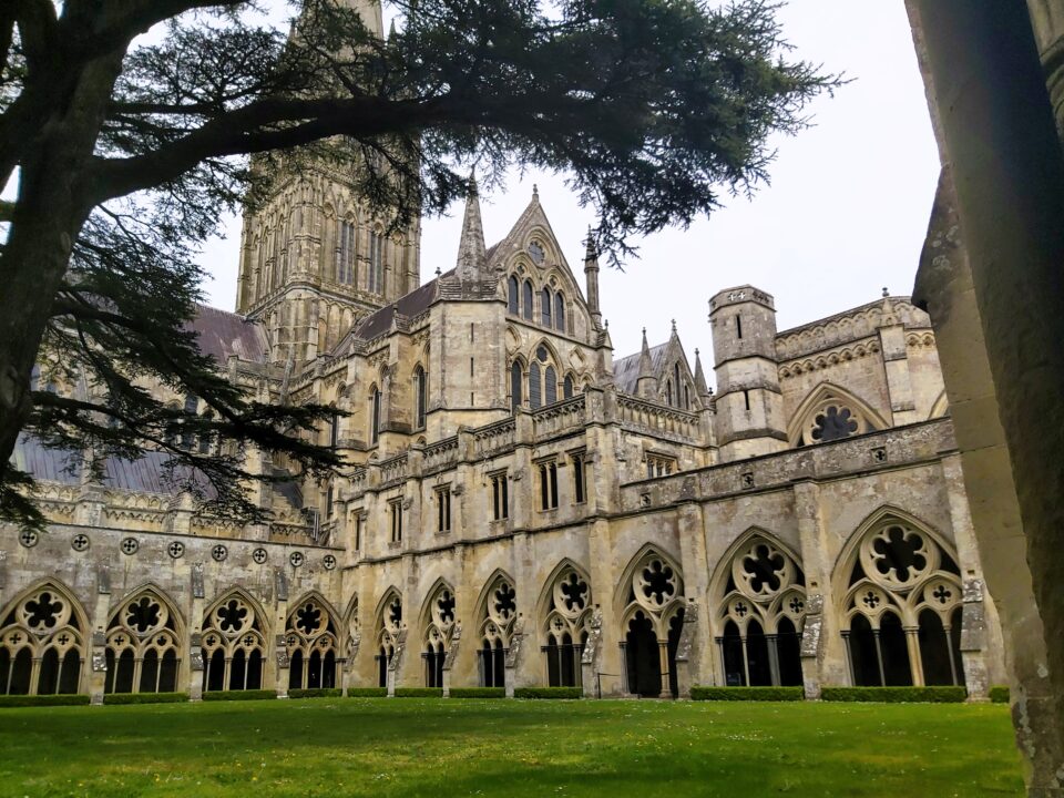 A view from the courtyard in Winchester Cathedral, England