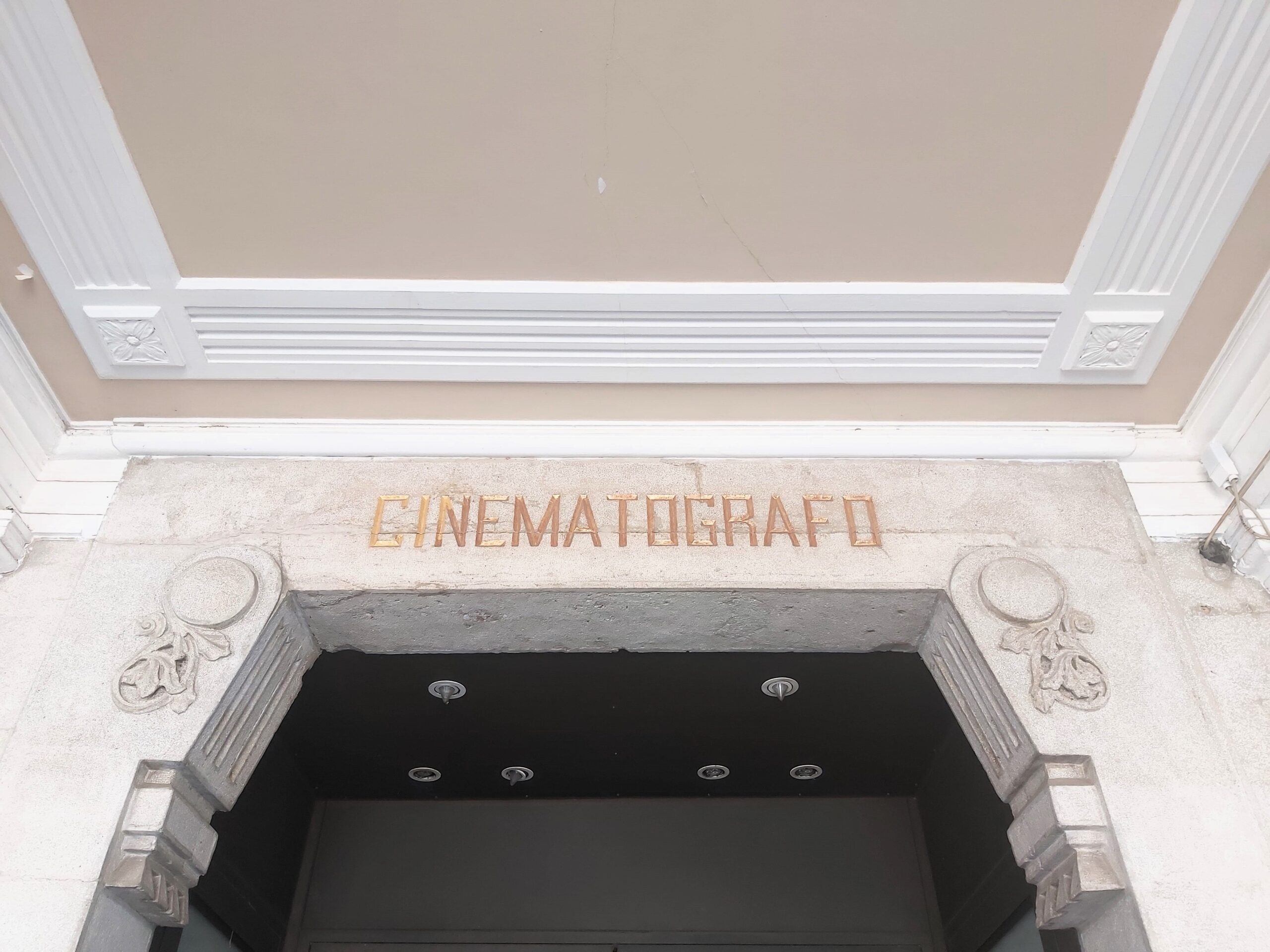 Art deco cinematografo inscription, Mestre, Italy