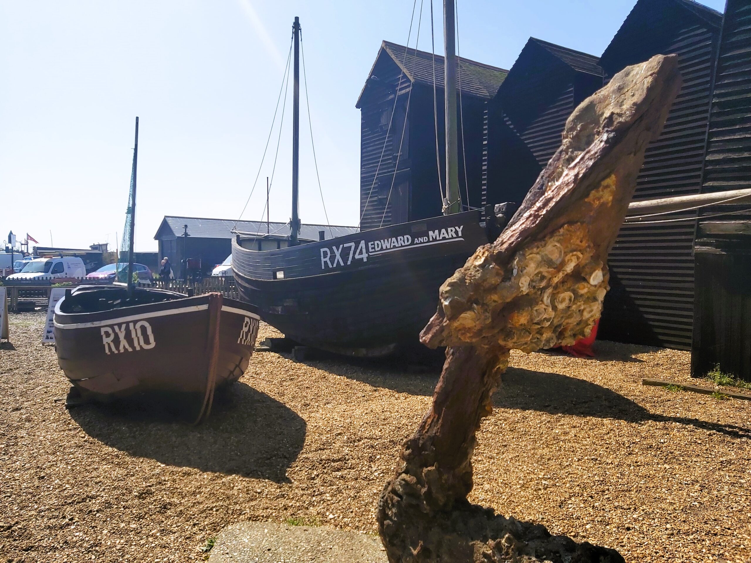 Boats and anchor in Hastings, England