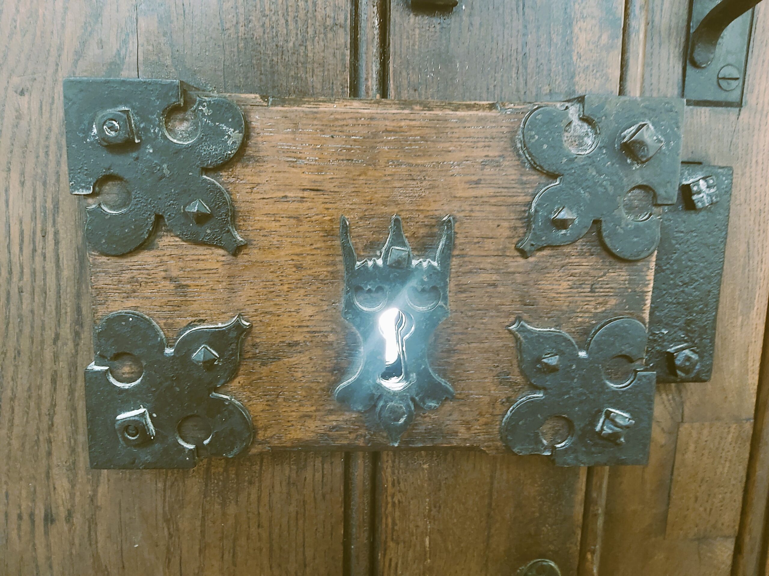 An old door lock in St Mary's Church, Ware, England