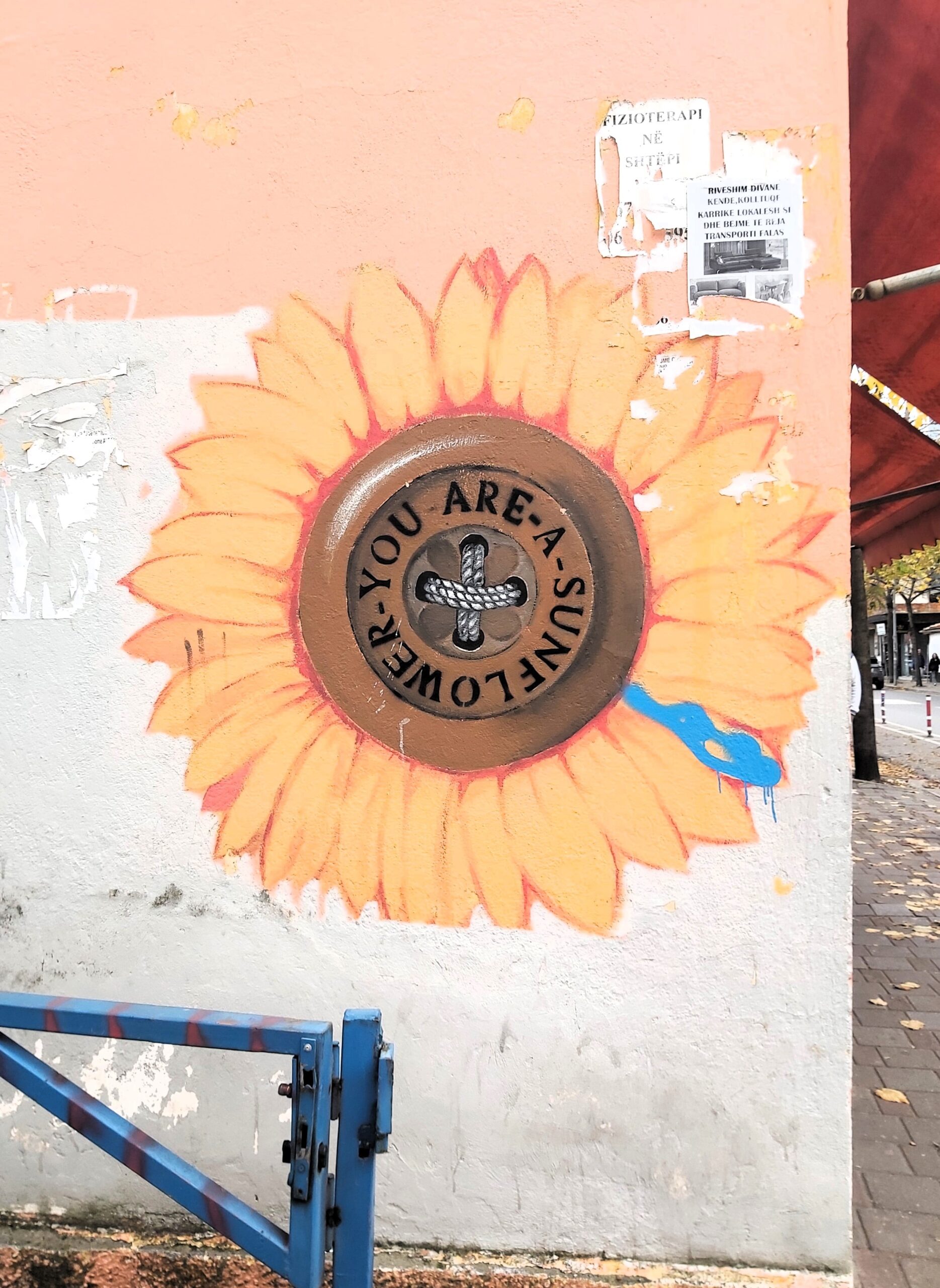 A sunflower mural in Tirana, Albania