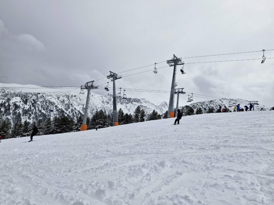 A grey day on a snow covered ski slope, Bansko, Bulgaria